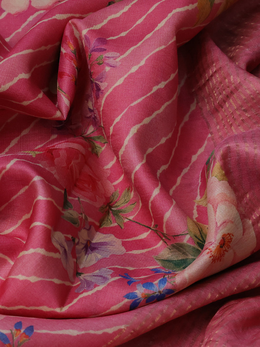 Gajri Pink Printed Tussar Silk Saree