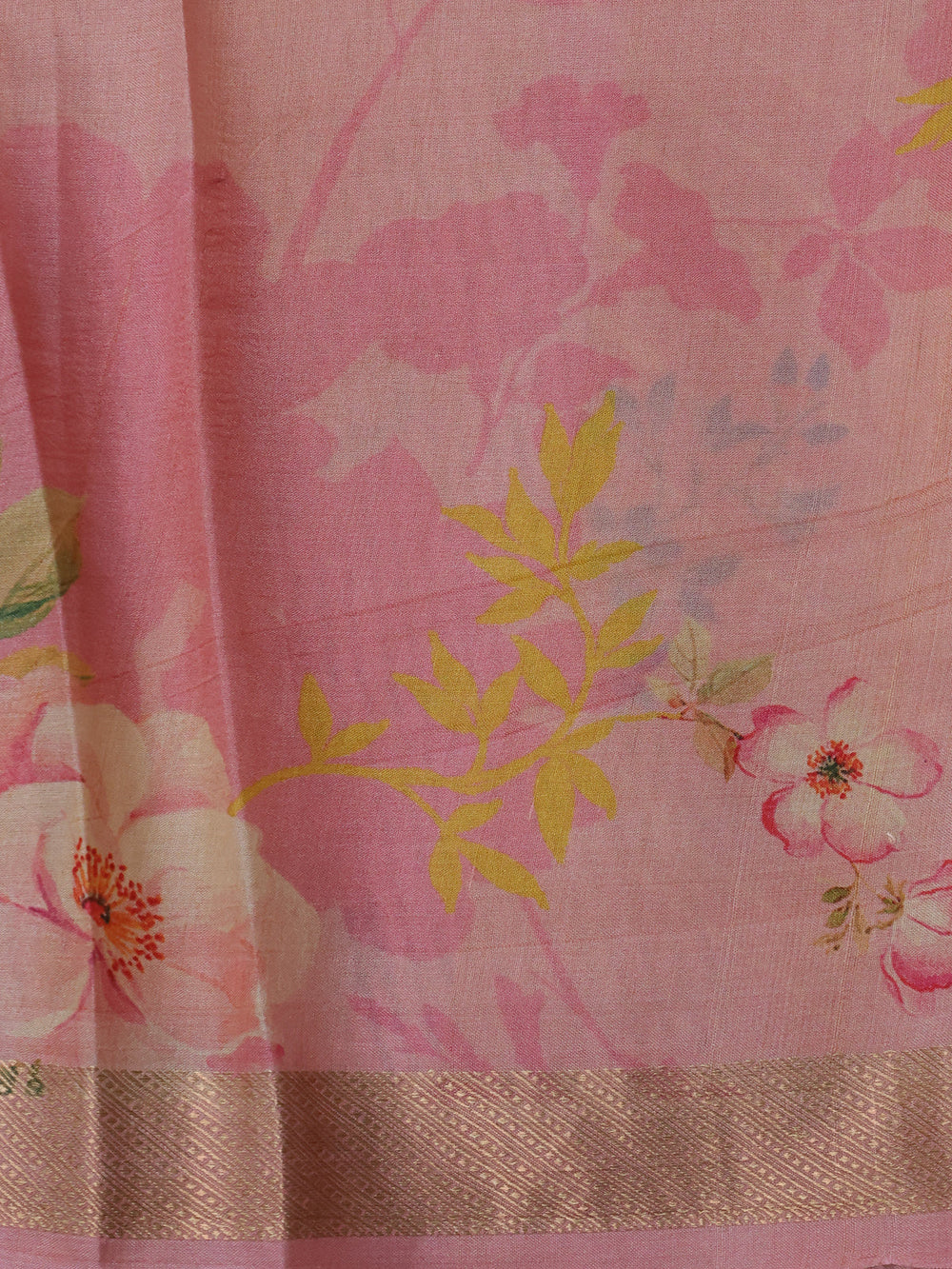 Gajri Pink Printed Tussar Silk Saree