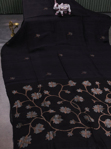 Black Matka Tussar Silk Saree