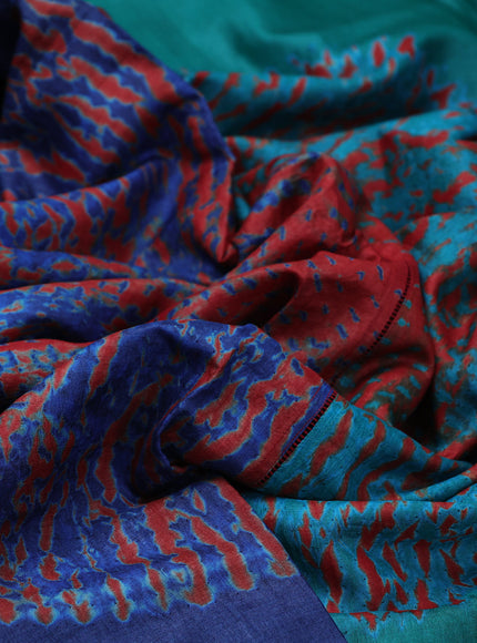 Blue Printed Tussar Silk Embroidery Saree