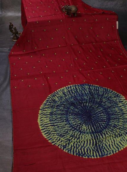 Maroon Printed Tussar Silk Embroidery Saree