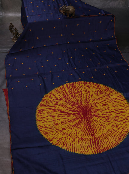 Blue Printed Tussar Silk Embroidery Saree