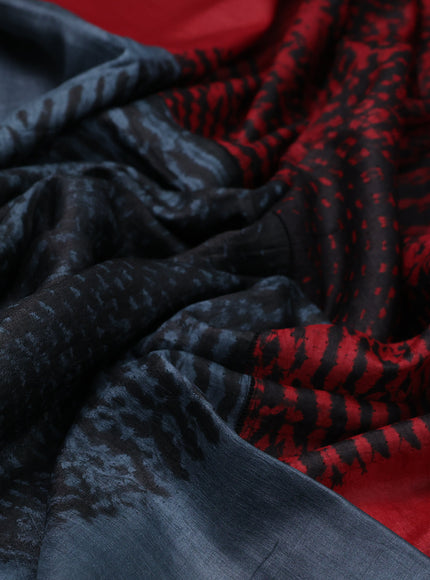 Grey Printed Tussar Silk Embroidery Saree