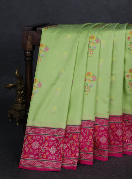 Pist Green - Pink Banarasi Silk Saree
