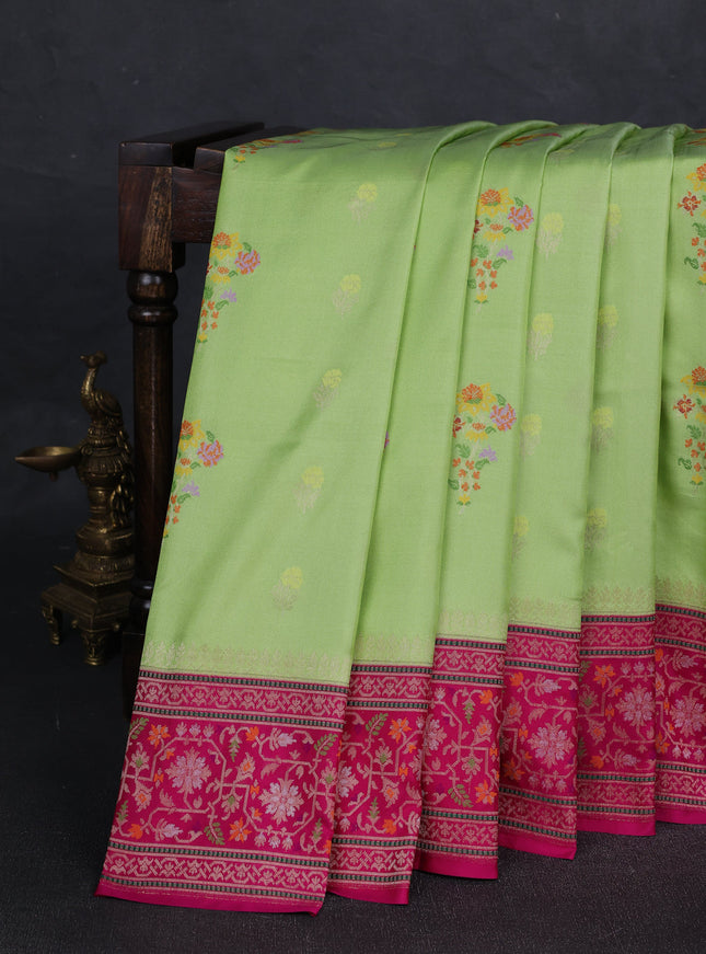 Pist Green - Pink Banarasi Silk Saree