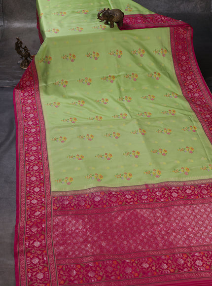Pist Green - Pink Banarasi Silk Saree