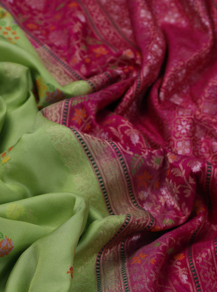 Pist Green - Pink Banarasi Silk Saree