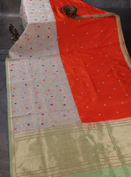 Orange - Off White Banarasi Silk Saree
