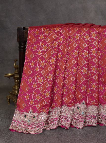 Magenta Pink Ikat Silk Embroidery Saree