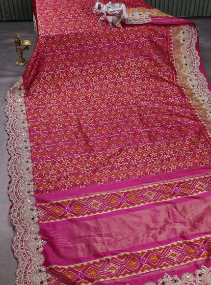 Magenta Pink Ikat Silk Embroidery Saree