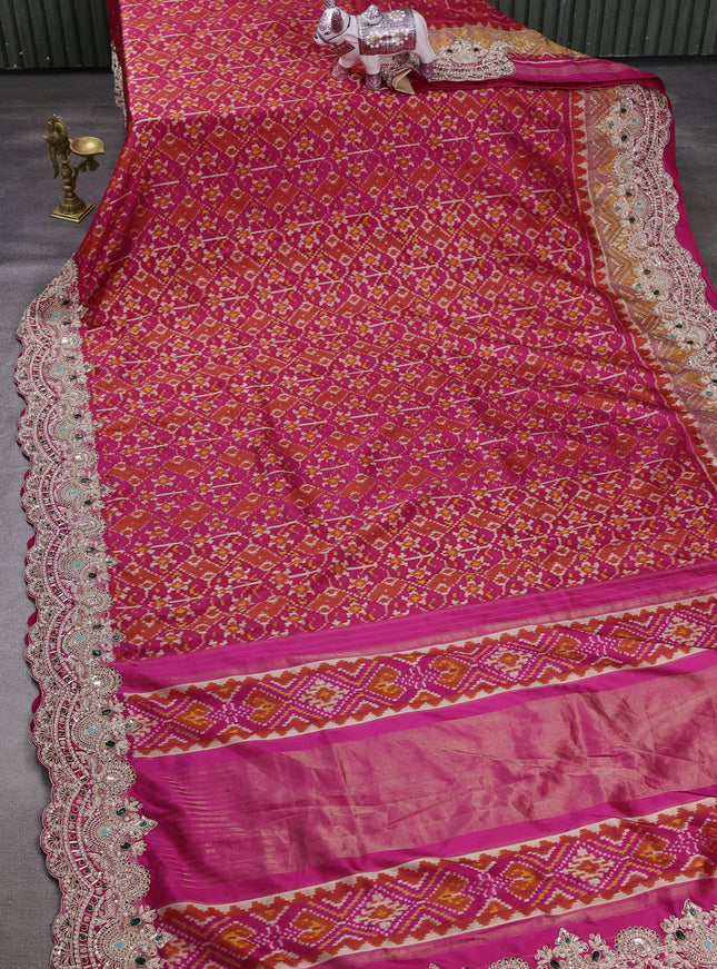 Magenta Pink Ikat Silk Embroidery Saree