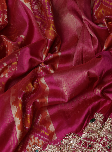 Magenta Pink Ikat Silk Embroidery Saree