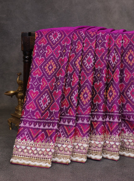 Purple Ikat Silk Embroidery Saree