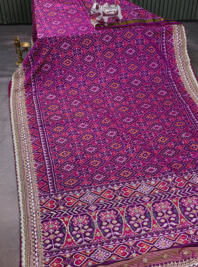 Purple Ikat Silk Embroidery Saree