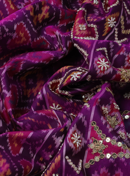 Purple Ikat Silk Embroidery Saree