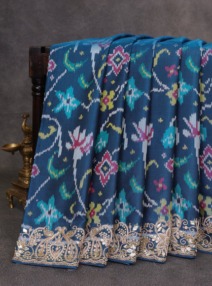Blue Ikat Silk Embroidery Saree