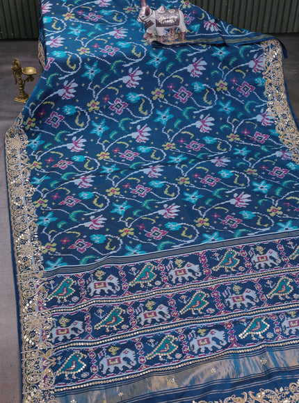 Blue Ikat Silk Embroidery Saree
