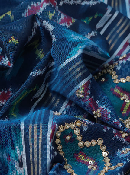 Blue Ikat Silk Embroidery Saree
