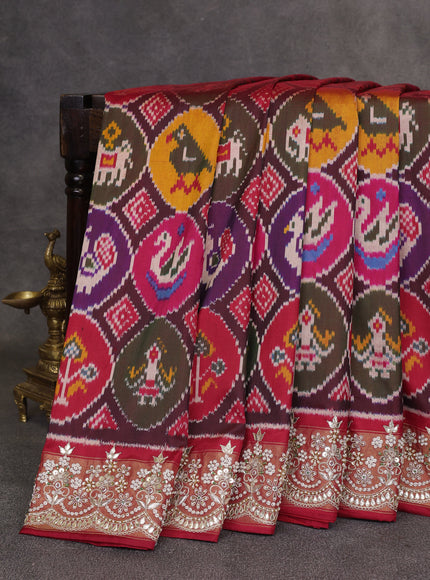 Multi Colour - Red Ikat Silk Embroidery Saree