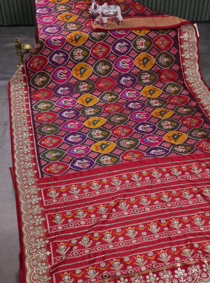 Multi Colour - Red Ikat Silk Embroidery Saree