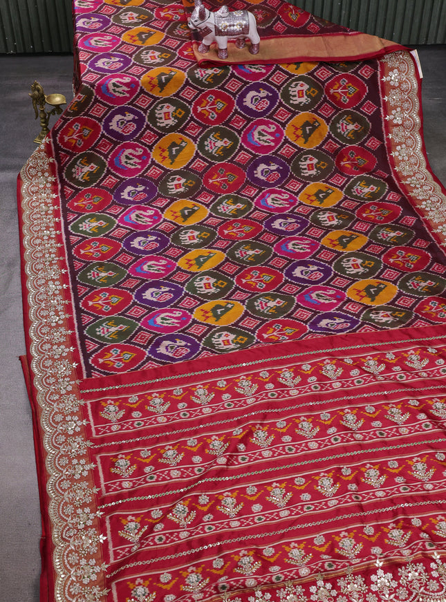 Multi Colour - Red Ikat Silk Embroidery Saree