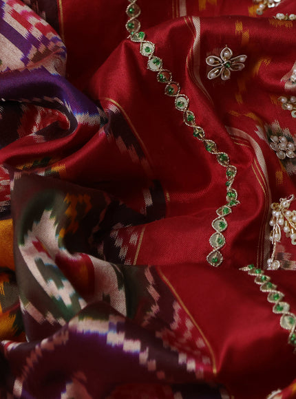 Multi Colour - Red Ikat Silk Embroidery Saree