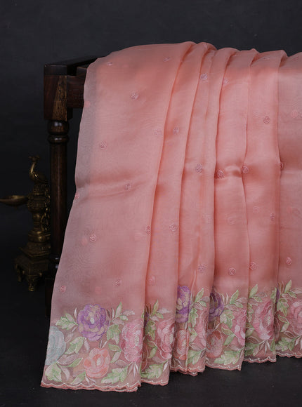 Peach Organza Embroidery Saree