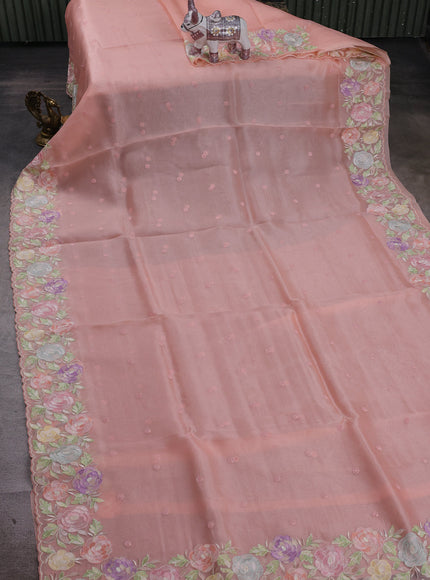 Peach Organza Embroidery Saree