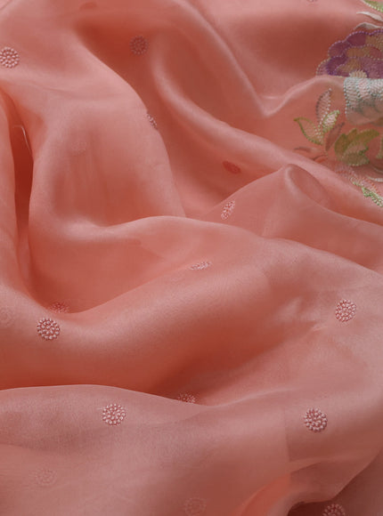 Peach Organza Embroidery Saree