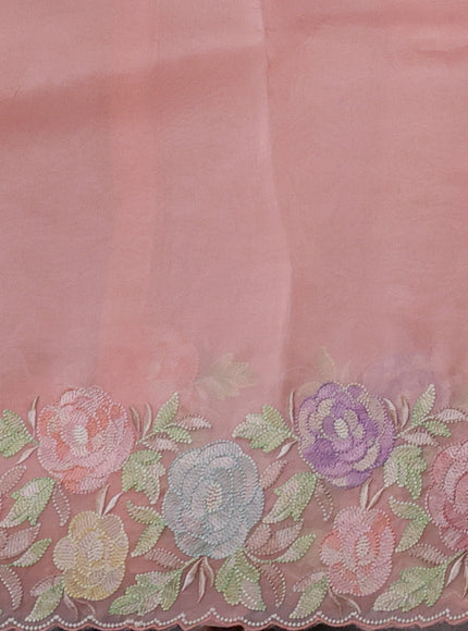 Peach Organza Embroidery Saree