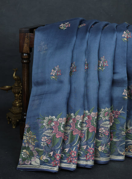 Denim Blue Organza Embroidery Saree