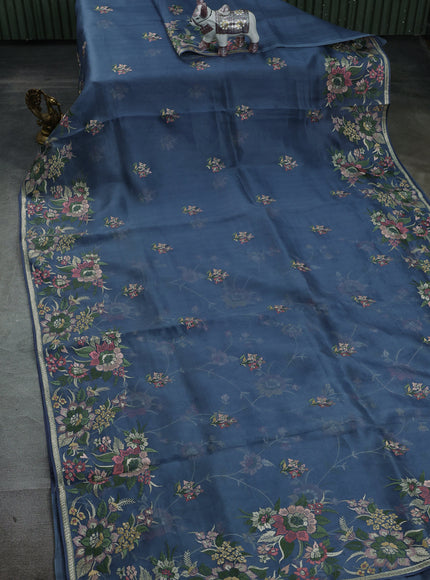 Denim Blue Organza Embroidery Saree