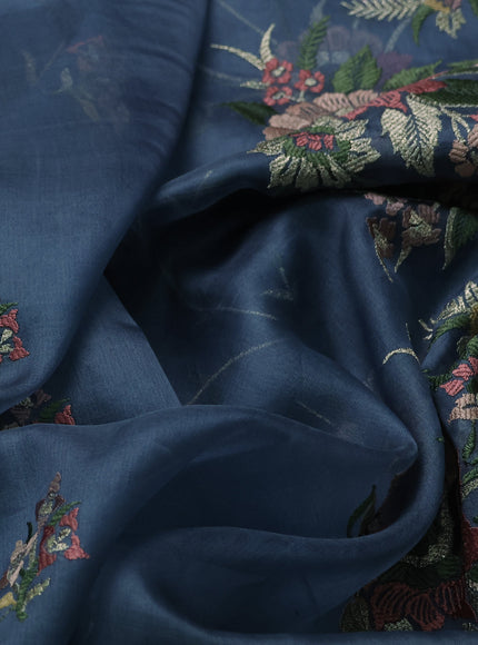 Denim Blue Organza Embroidery Saree