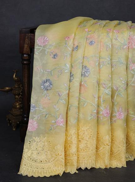 Light Yellow Organza Embroidery Saree