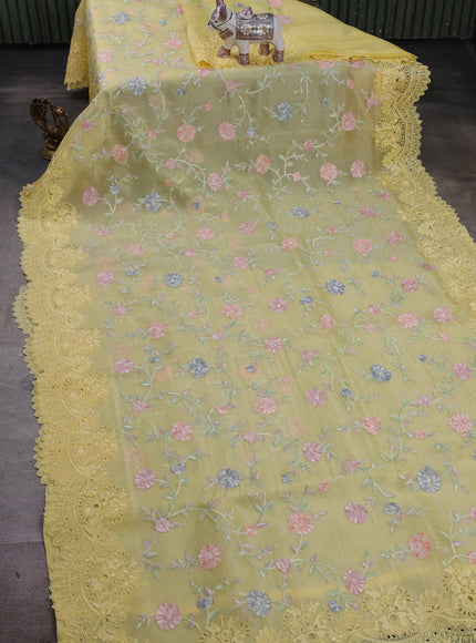 Light Yellow Organza Embroidery Saree