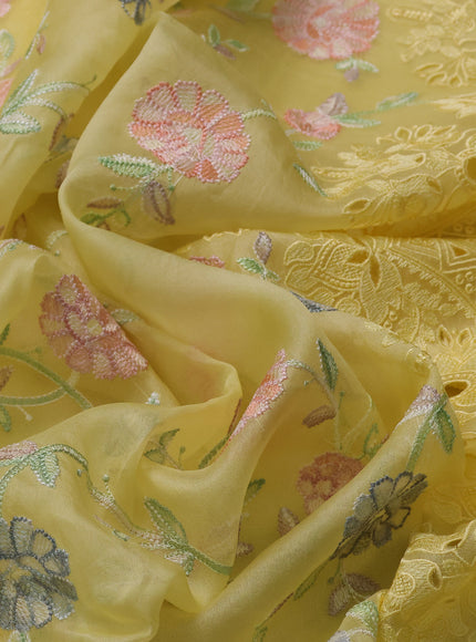 Light Yellow Organza Embroidery Saree