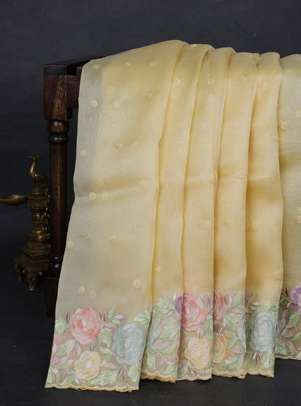 Pale Yellow Organza Embroidery Saree