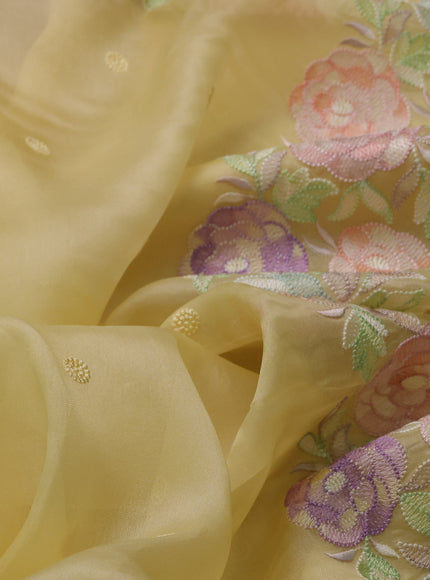 Pale Yellow Organza Embroidery Saree