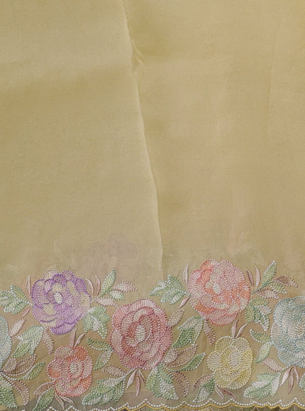 Pale Yellow Organza Embroidery Saree
