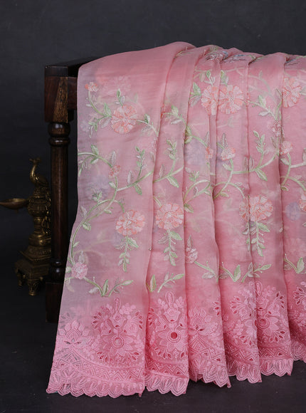 Light Pink Organza Embroidery Saree