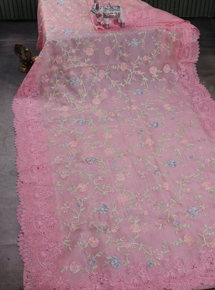Light Pink Organza Embroidery Saree