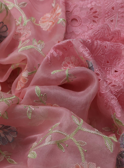 Light Pink Organza Embroidery Saree