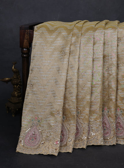 Pastel Yellow Tissue Embroidery Silk Saree