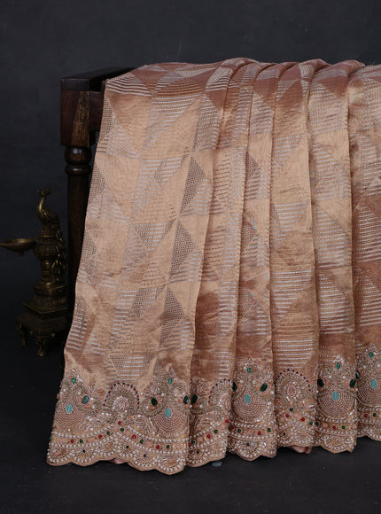 Gold - Pastel Peach Tissue Embroidery Silk Saree