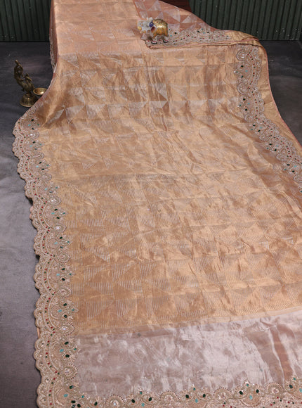 Gold - Pastel Peach Tissue Embroidery Silk Saree