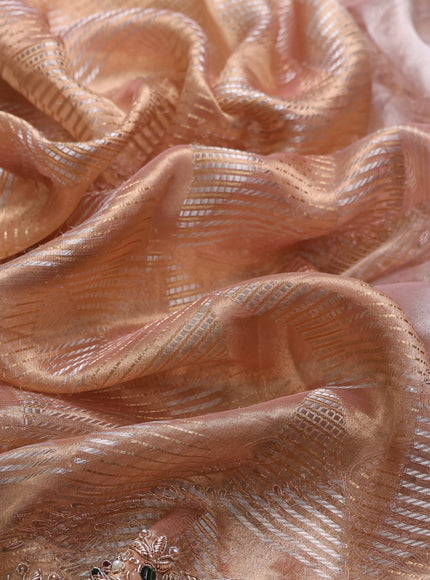 Gold - Pastel Peach Tissue Embroidery Silk Saree