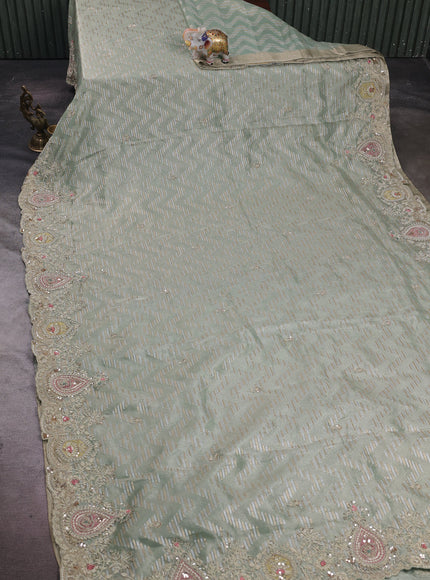 Pastel Green Tissue Embroidery Silk Saree