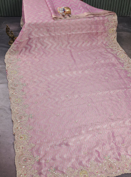 Light Pink Tissue Embroidery Silk Saree
