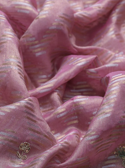 Light Pink Tissue Embroidery Silk Saree