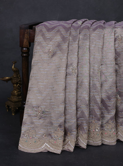 Pastel Lavender Tissue Embroidery Silk Saree